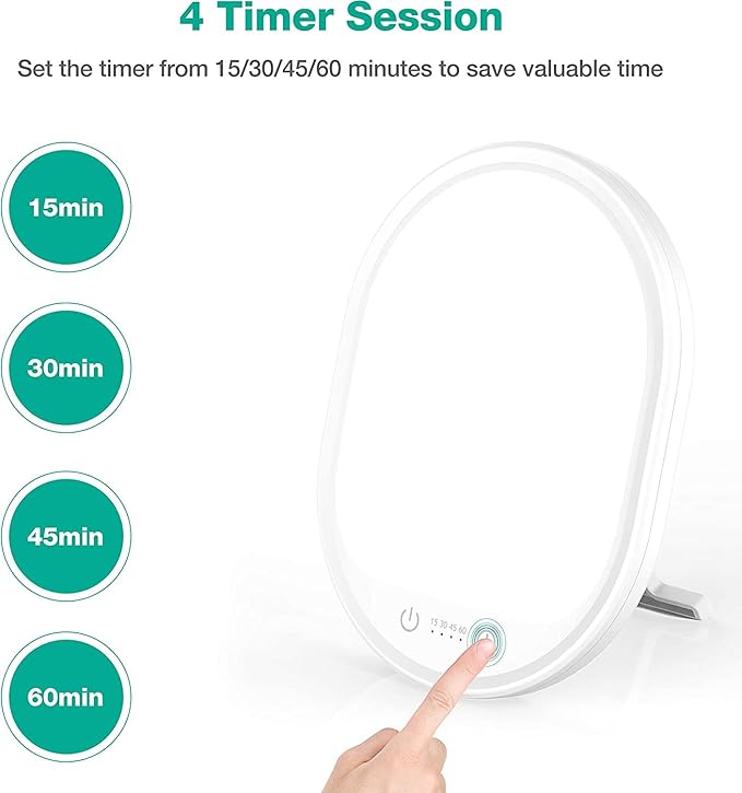 UV-Free 10000 Lux Daylight Lamp - Touch Control with 3 Brightness Levels & 4 Timer Functions, Large Surface & Rotatable Stand for Home/Office - Bloomnest