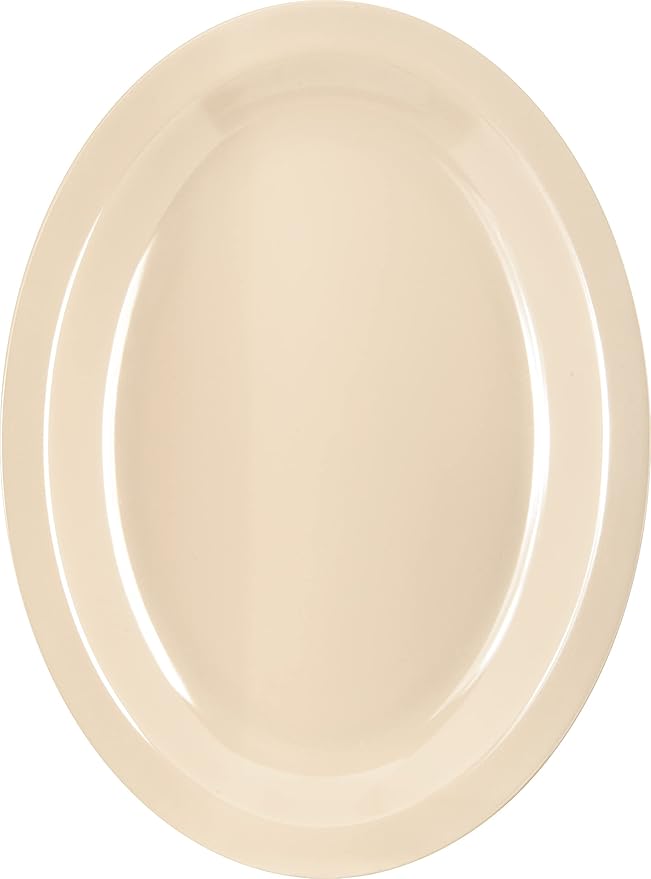 Carlisle FoodService Products Kingline Plastic Oval Platter Oval Tray for Home and Restaurant, Melamine, 12 x 9 Inches, Tan, (Pack of 12) - Bloomnest