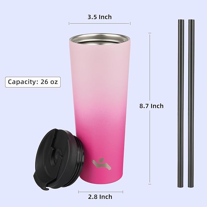 26 OZ Insulated Tumbler with Lid and 2 Straws Stainless Steel Water Bottle Vacuum Travel Mug Coffee Cup,Cherry - Bloomnest