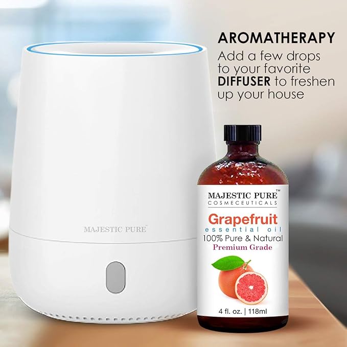 Majestic Pure Grapefruit Essential Oil with Glass Dropper - Huge 4 Fl Oz - 100% Pure and Natural Grapefruit Oil - Premium Grade Essential Oils for Diffuser, Aromatherapy, Soap and Candle Making - Bloomnest