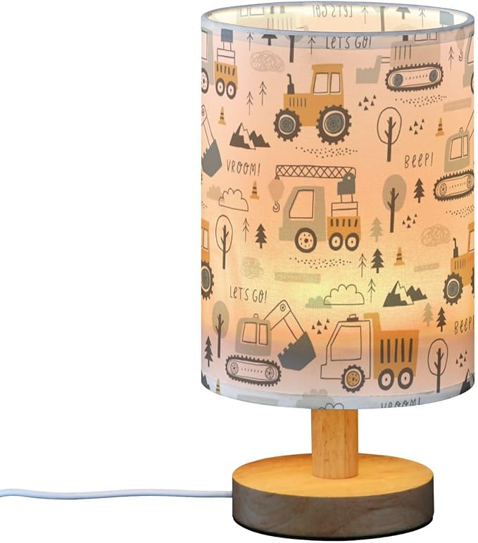 Bedside Table Lamp Light Table Lamp with Shade Cute Cars Truck Tractor Beep Yellow Lamp for Boys Home Office lampara - Bloomnest