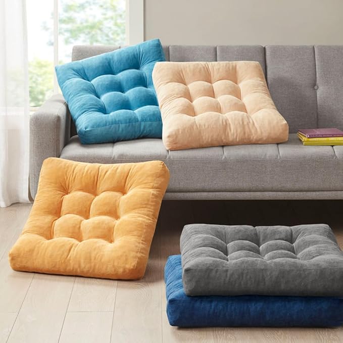 Degrees of Comfort Meditation Floor Pillow Set of 2, Square Large Pillows Seating for Adults, Tufted Corduroy Cushions for Balcony Outdoor Tatami Living Room, Orange Yellow, 22x22 - Bloomnest