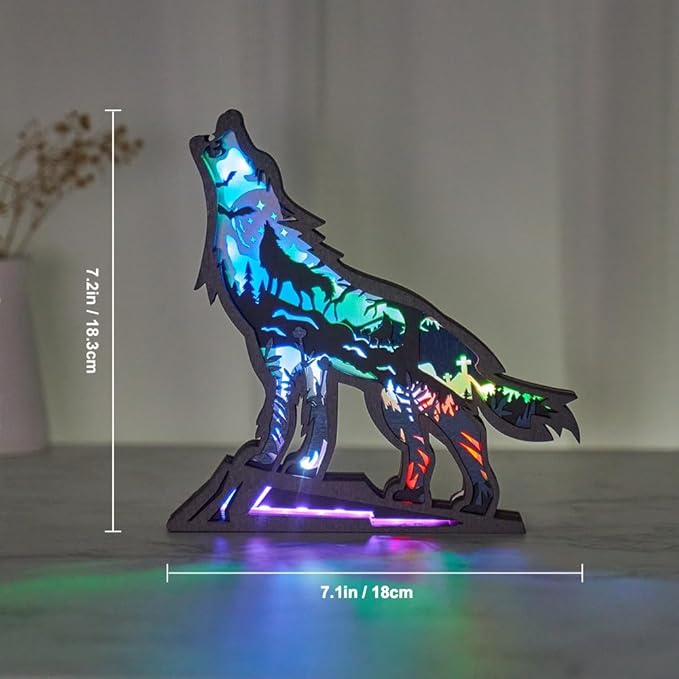 3D Wooden Animal Carving Multi-Color LED Night Light, Wood Carving Light, Modern Home Decoration, Decorative Tables, Cabinets, Living Rooms, Bedrooms, Offices, Farmhouses, Bookshelves, Perfect Gifts - Bloomnest