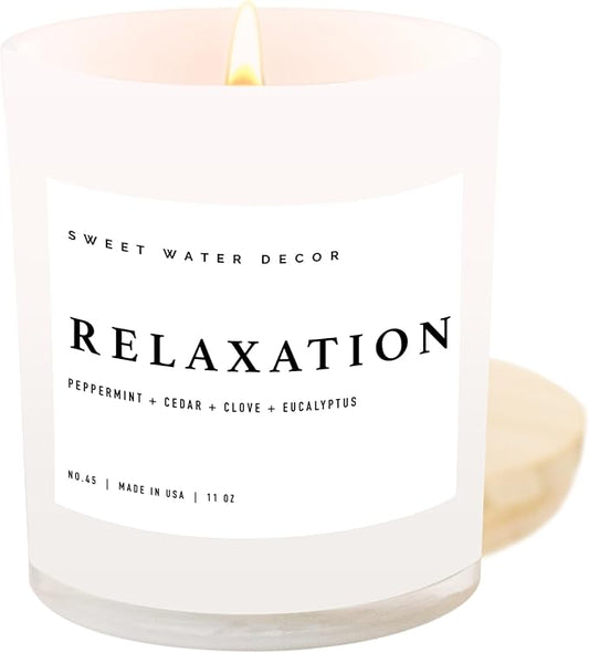 Sweet Water Decor Relaxation Candle - Peppermint, Clove, Cedar, Eucalyptus Scented Aromatherapy Candle - 11oz Jar Candle with Wood Lid, 50+ Hour Burn Time, Made in The USA - Spa Candle for Spring - Bloomnest