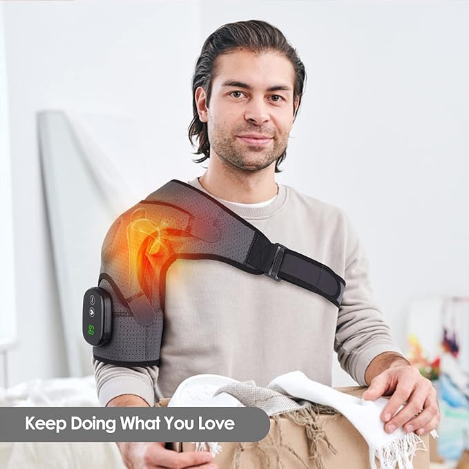 Heated Shoulder Wrap, Shoulder Heating Pads Massager for Men Women, Electric Cordless Vibration Massage Heated Shoulder Braces with 3 Heating Setting, Left Right Shoulder Massage - Bloomnest