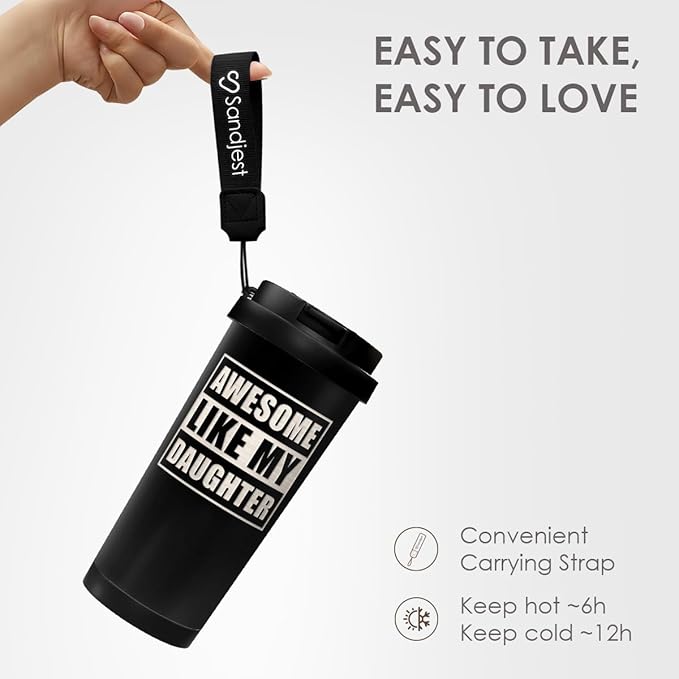Dad Tumbler from Daughter - Stainless Steel 2-in-1 Lid Coffee Tumbler 18 oz, Awesome Like My Daughter Insulated Travel Mug Gift for Men Husband Dad, Birthday Christmas Father's Day - Bloomnest