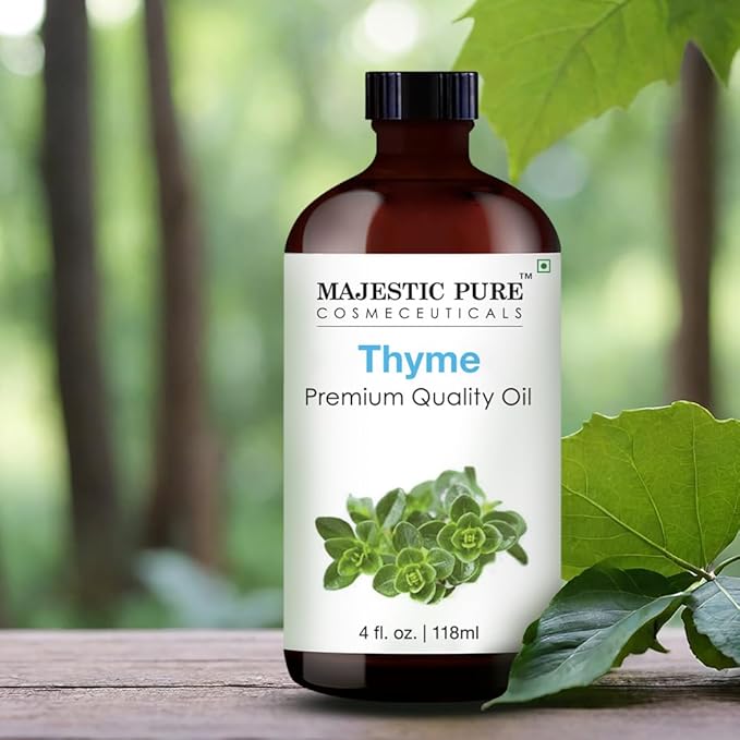 Majestic Pure Thyme Essential Oil with Glass Dropper - Huge 4 Fl Oz - 100% Pure and Natural Thyme Oil - Premium Grade Essential Oils for Diffuser, Aromatherapy, Soap and Candle Making - Bloomnest