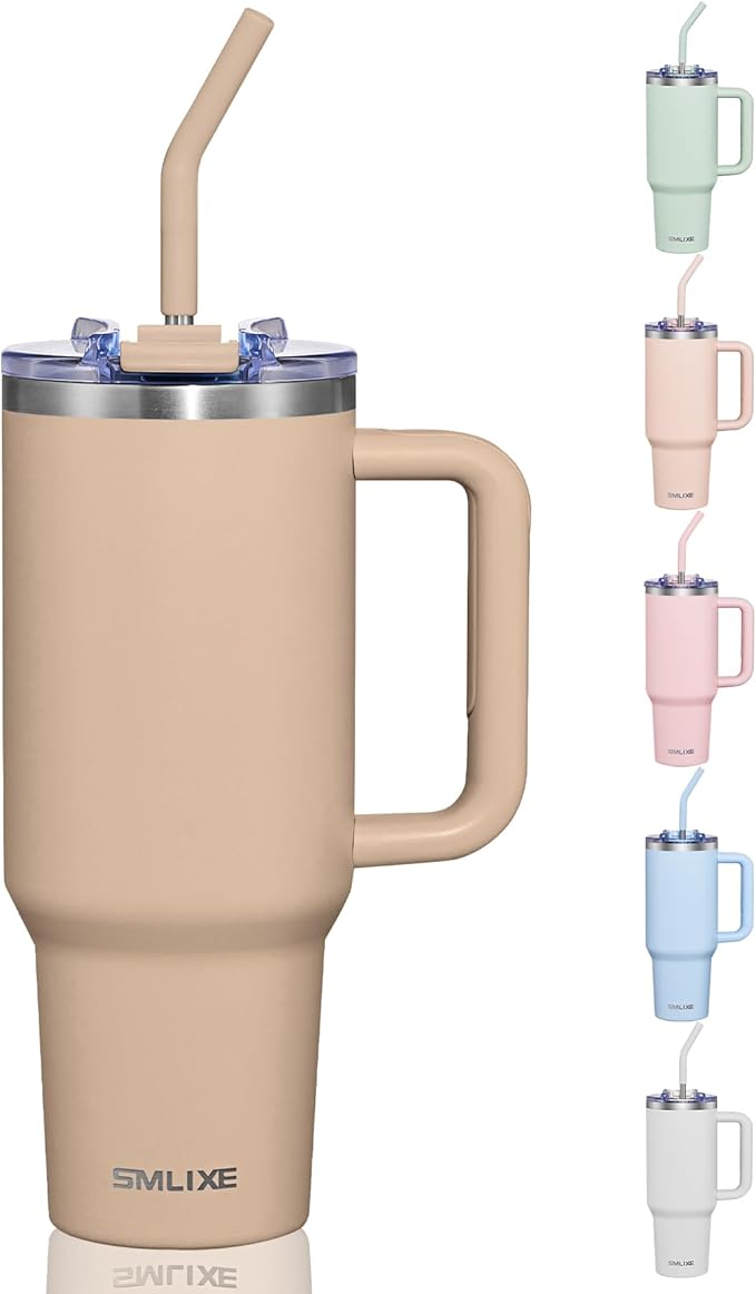 40 oz Tumbler With Handle and Straw Lid, Vacuum Insulated Travel Coffee Mug Stainless Steel Insulated Cup for Beverages, Leak-proof, Cupholder Friendly(Dark Night) - Bloomnest