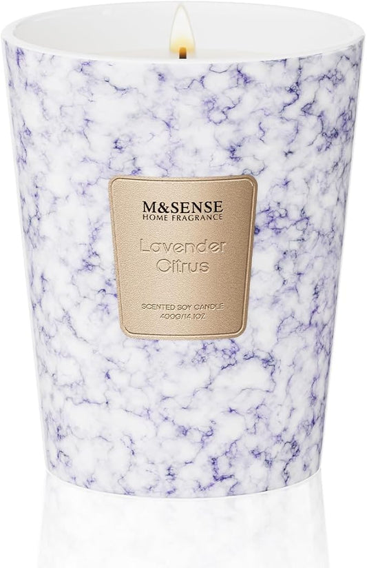 M&SENSE LavenderCitrus Scented Candles for Home, Lead-Free Wick Highly Scented Jar Candles, 14.1 Oz 80 Hours Lasting Burning Candles Gifts for Women, Relaxing Aromatherapy Candle for Stress Relief - Bloomnest