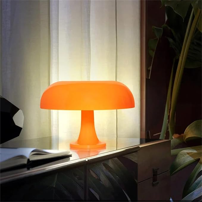Retro Orange Mushroom Lamp for Bedroom Nightstand Mid Century Modern Table Lamp Decor Aesthetic Lighting Dimmable Mushroom Shaped Donut Bedside Lamp with 3 Lighting Modes, Minimalist Home Decor - Bloomnest