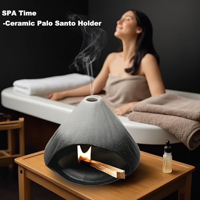 Ceramic Palo Santo Holder,Fuji Mountain Shape Incense Stick Burner for Yoga,Meditation,and Energy Cleansing Shower, Anxiety Relief for Women,Meditation with Gift Box (Black and White) - Bloomnest