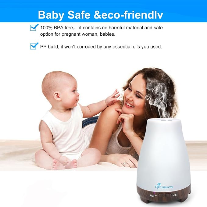 Diffuserlove Essential Oil Diffusers 200ML Remote Control Diffuser Mist Humidifiers BPA-Free Aromatherapy Diffuser (Black Base) Diffuserlove