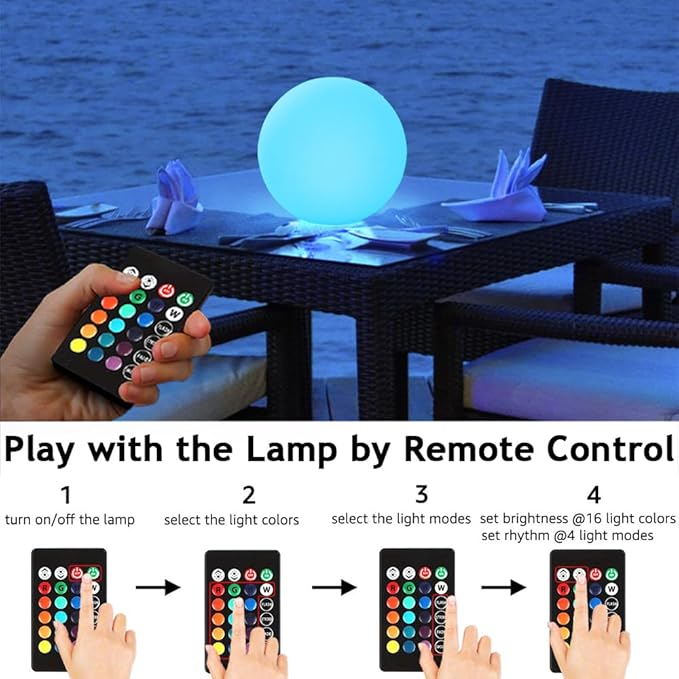 12-inch LED Glowing Ball Light w/Remote, LED Globe Orb Night Light Mood Lamp for Kid Adult, Rechargeable Dimmable RGB Color Changing Glowing Orb, Waterproof Light Up Ball for Garden Patio Party Decor - Bloomnest