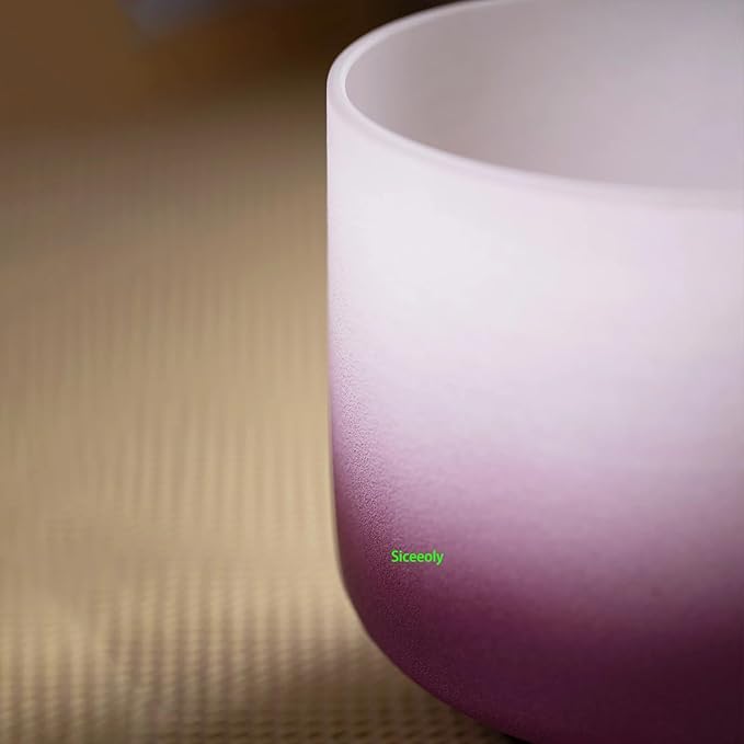 Singing Bowl 7 inch B Note 432Hz Purple Color Crown Chakra Quartz Frosted Crystal Meditation Bowl with Carrying Case Suede Mallet and O-ring - Bloomnest