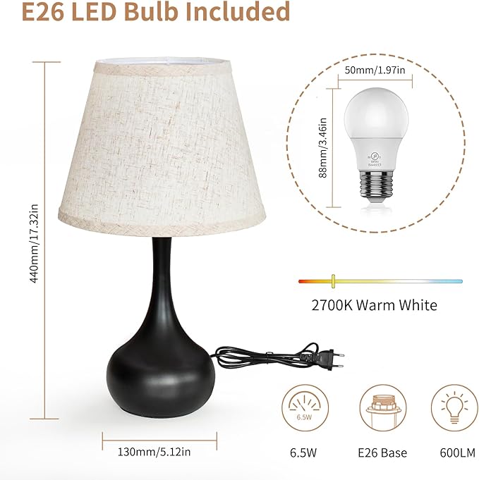ONEWISH Touch Bedside Lamp Set of 2, Farmhouse 3-Way Dimmable Table Lamps for Nightstand with Fabric Shade, Desk Lamp for Reading, Bedroom, Livingroom, Office - Bloomnest