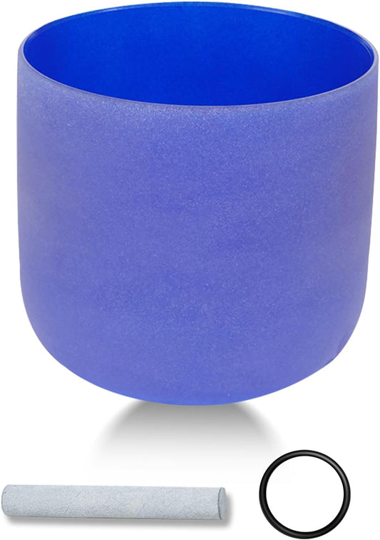 432HZ 7 Inchs Frosted Crystal Singing Bowl Set for Meditation Healing Yoga Chakra Quartz Crystal Sound Bowls with Heavy Duty Carry Case and Rubber Mallet,Suede Striker,O-rings