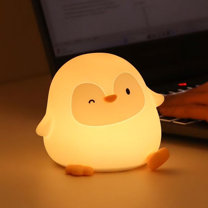Penguin Silicone Night Light for Kids - Squishy LED Lamp with Soft Touch, USB Rechargeable & Long Battery - Cute Winter Animal Decor for Nursery & Gifts - Bloomnest