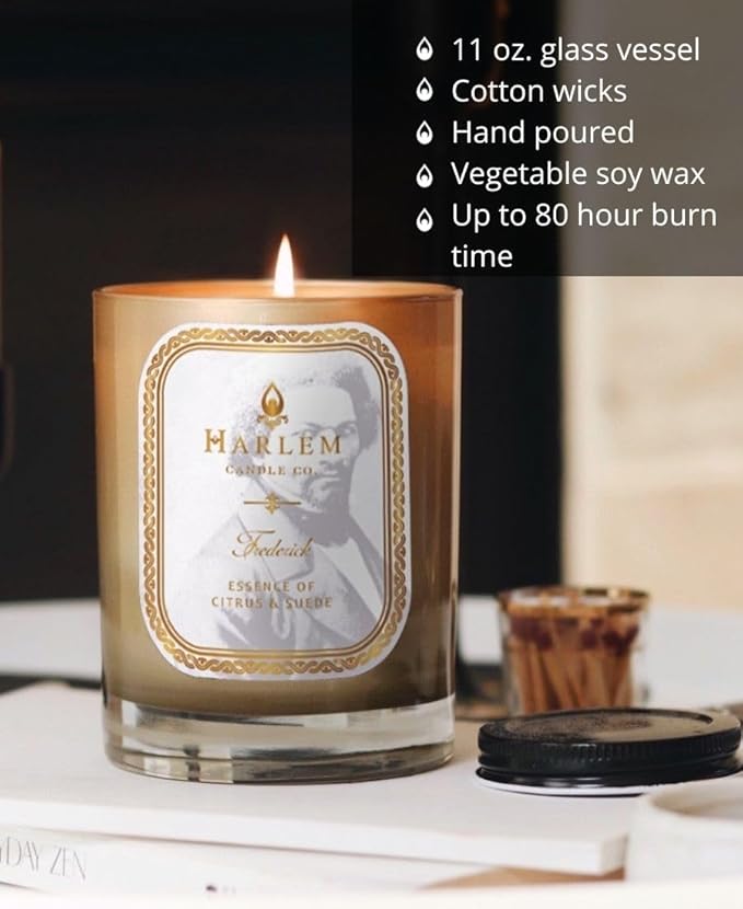HARLEM CANDLE CO. Frederick - Luxury Scented Soy Candle, 11 oz - 80-Hour Burn Time | Bergamot, Yuzu, Cardamom, Suede, Sandalwood | Scented Candles for Home - Bloomnest