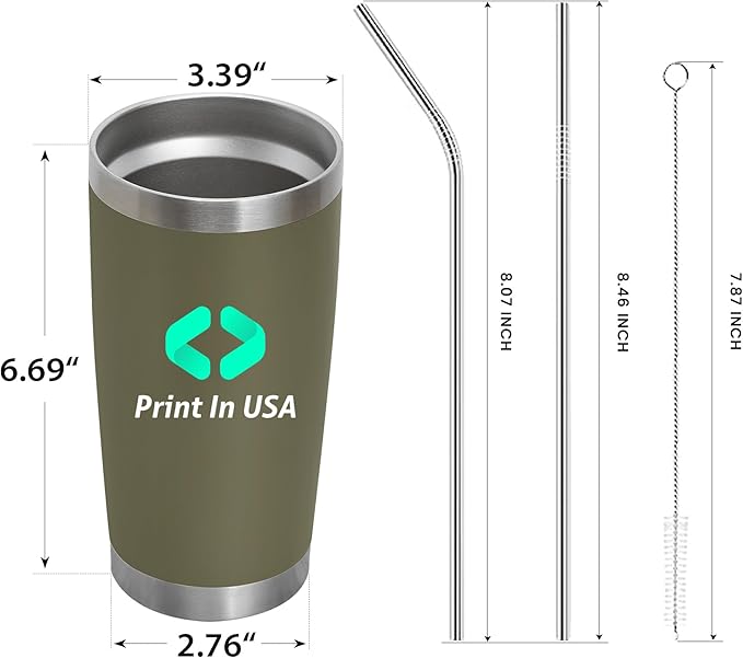 Personalized Custom Print in USA Tumbler 48Pcs 20oz Stainless Steel Double Wall Coffee Cup with Lid & Straw Insulated Tumbler with Colorful Text Logo Photo - Bloomnest