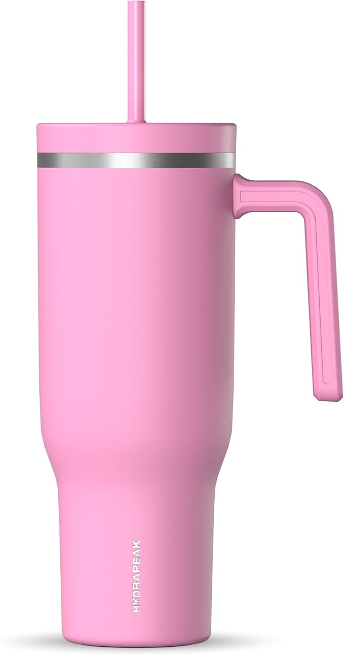 Hydrapeak Voyager 40 oz Tumbler with Handle and Straw Lid | Reusable Stainless Steel Water Bottle Travel Mug Cupholder Friendly | Insulated Cup (Bubblegum) - Bloomnest