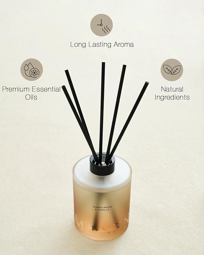 M&SENSE Sandalwood & Vanilla Reed Diffuser Set - 16.9 fl oz Long-Lasting Scent, Non-Toxic Essential Oil Diffuser for Home, Fragrance Diffuser Housewarming Gifts for Bathroom Bedroom for Women MSENSE