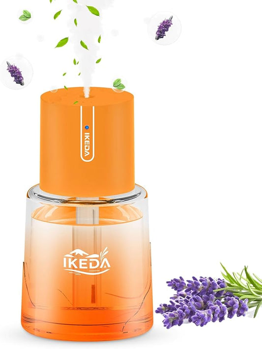 Ikeda Car Diffusers for Essential Oils,100ml Glass Car Essential Oil Diffuser,Smart Car Humidifier Diffuser, 3 Timers & 300 mAH Battery Operated Car Aroma Diffuser for Travel, Auto Shut-Off,Orange - Bloomnest