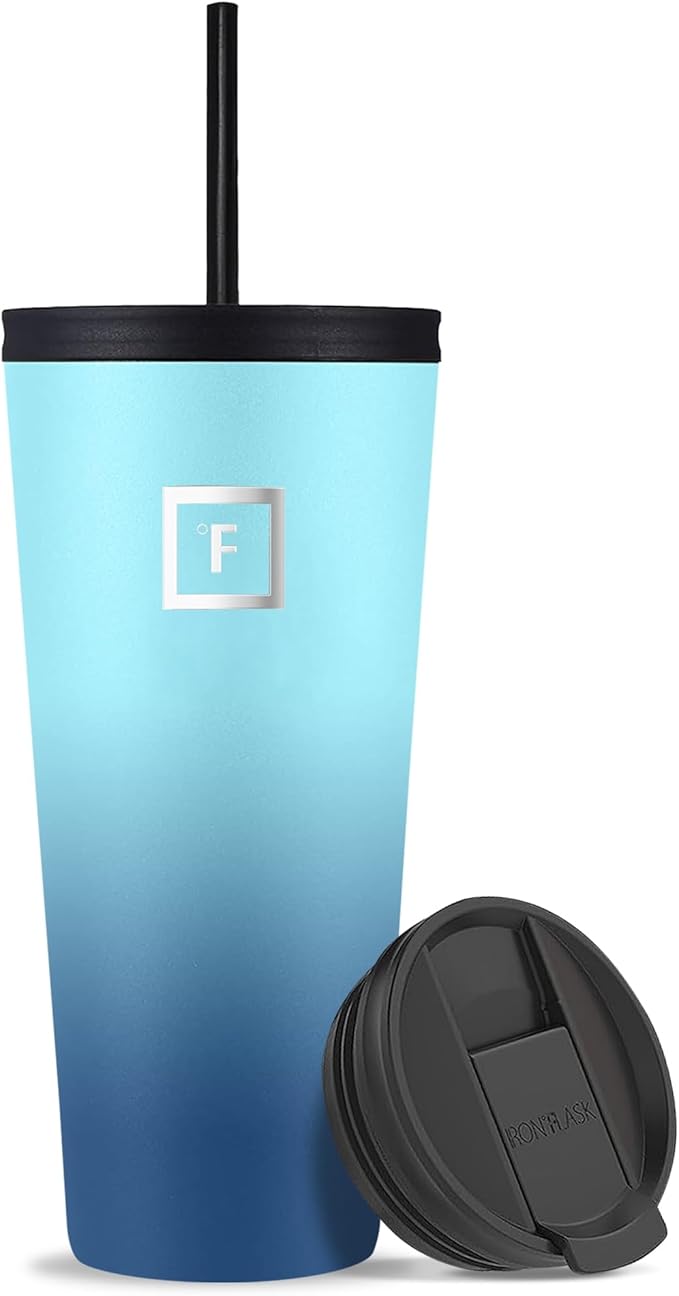 IRON °FLASK Classic Tumbler - Vacuum Insulated Stainless Steel Water Bottle, Double Walled, Drinking Cup, Insulated Travel Mug (Blue Waves, 32 oz Solid Lid)