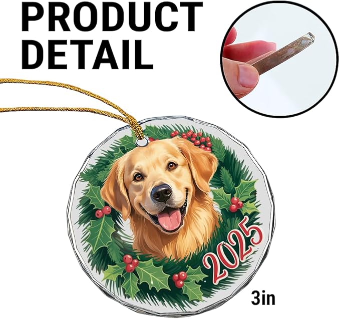 Golden Retriever Glass Ornament – Handcrafted Hanging Decoration, Elegant Keepsake with Unique Golden Retriever Design, for Home, Holiday Tree, or Special Occasion - Bloomnest