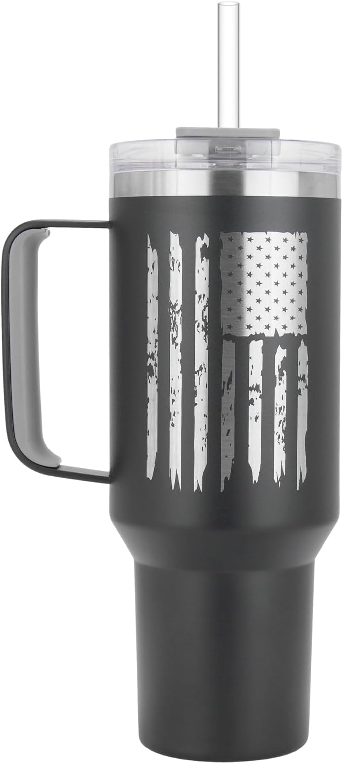 Drinco 40oz 30 oz Tumbler with Handle, Straw Lid, Insulated Stainless Steel Travel Mug Water Bottle Ice Coffee Cup For Cold and Hot, BigSur (40oz USA Flag)