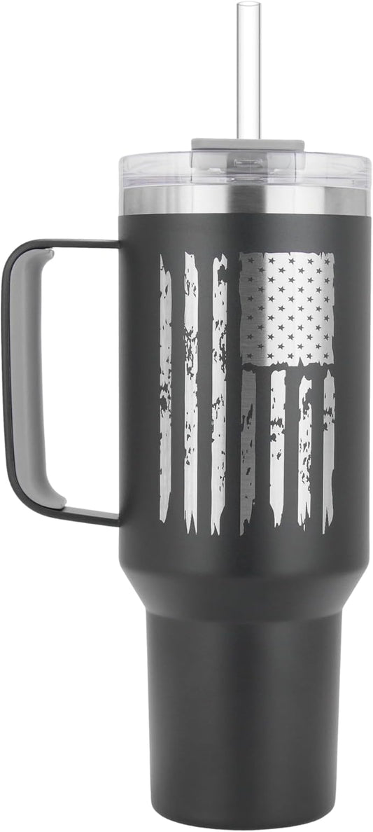 Drinco 40oz 30 oz Tumbler with Handle, Straw Lid, Insulated Stainless Steel Travel Mug Water Bottle Ice Coffee Cup For Cold and Hot, BigSur (40oz USA Flag)