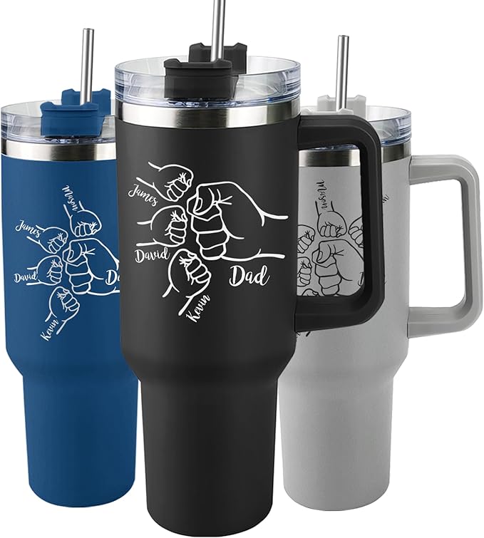 Custom Dad Tumbler with Kids Names, Personalized 40 Oz Tumbler with Handle and Straw, Personalized Birthday Gifts for Dad Husband - Bloomnest