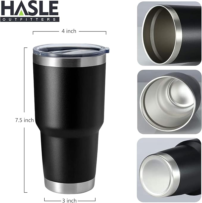 HASLE OUTFITTERS 30oz Stainless Steel Tumbler, Double Wall Vacuum Insulated Travel Mug Tumbler, Durable Insulated Coffee Mug, Gift Box Set (Black, 8) - Bloomnest