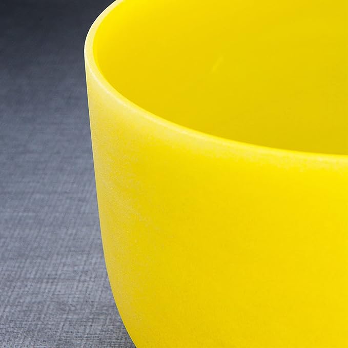 Hye-eun 10 inch E Note 432hz Solar Plexus Chakra Yellow Color Frosted Quartz Crystal Singing Bowl without Carrier Case for Yoga Healing Sound Energy Vibration