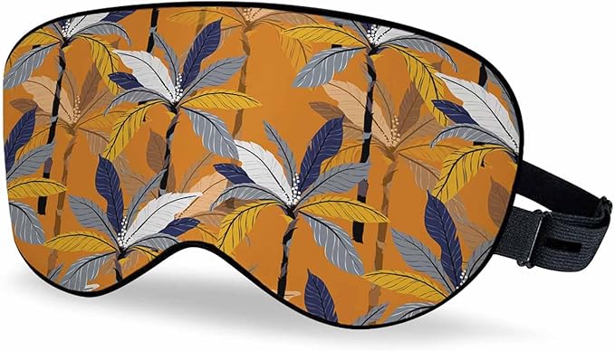Colorful Palm Leaves Sleep Eye Mask Bright Tropical Jungle Trees Floral Vintage Orange Men Women Sleep Mask with Adjustable Strap Eye Cover Eye Shade for Travel, Nap,Meditation - Bloomnest