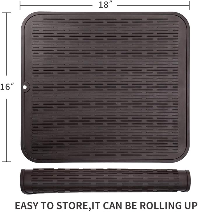 Silicone Dish Drying Mat for Multiple Usage,Easy clean,Eco-friendly,Heat-resistant Silicone Mat for Kitchen Counter or Sink,Refrigerator or Drawer Liner Coffee XL 18 inches x 16 inches - Bloomnest