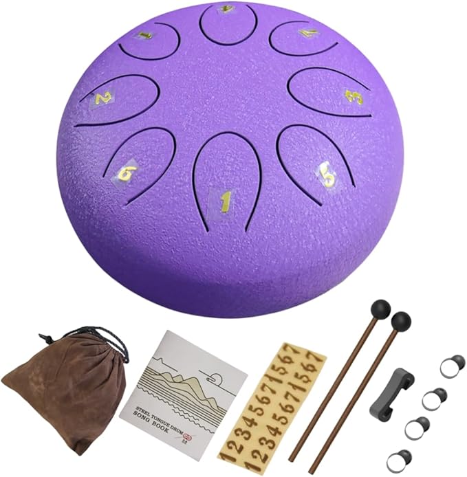 REGIS Steel Tongue Drum 6 inch 8 Notes Musical Percussion Instrument, rain Drum for Outside - Musician Gift for Family and Friends(Lavende)