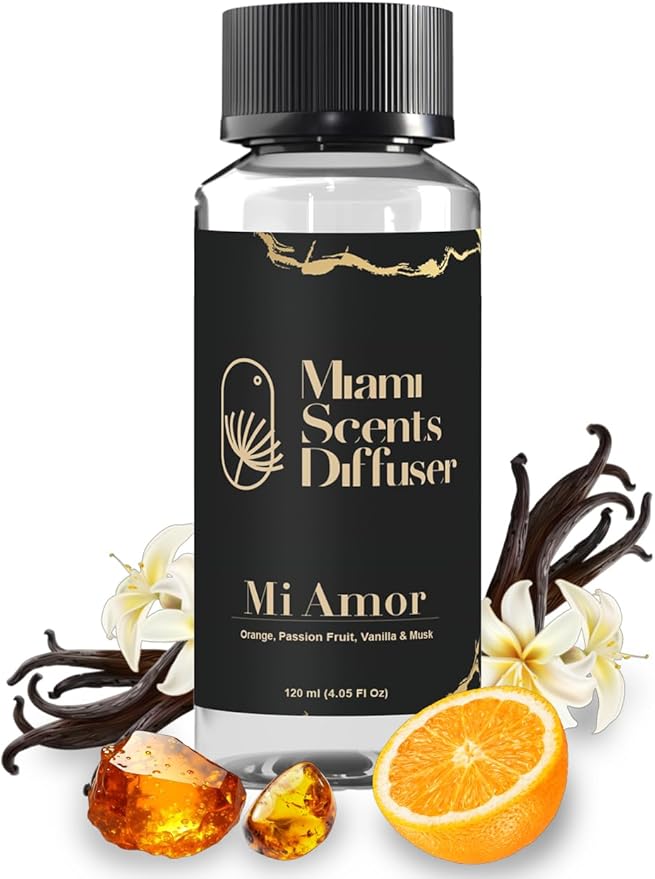 Mi Amor Scent Inspired by Baccarat NY Hotel 4 FlOz - 120 ml Essential Oils Aroma for Home Office Diffuser Luxury Fragance Refill Aromatherapy Natural Blend of Orange, Passion Fruit, Vanilla & Musk. MiamiScentsDiffuser