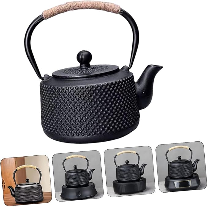 Japanese Cast Iron Tea Kettle with Infuser Metal Teapot for Home and Office Small Sturdy Desktop Tea Kettle Retro Design