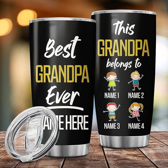 Personalized Best Grandpa Ever Tumbler Cup Gift Father's Day, Dad, Father, Papa, Grandpa 20oz 30oz Insulated Coffee/Tea Tumbler with Lid - Bloomnest