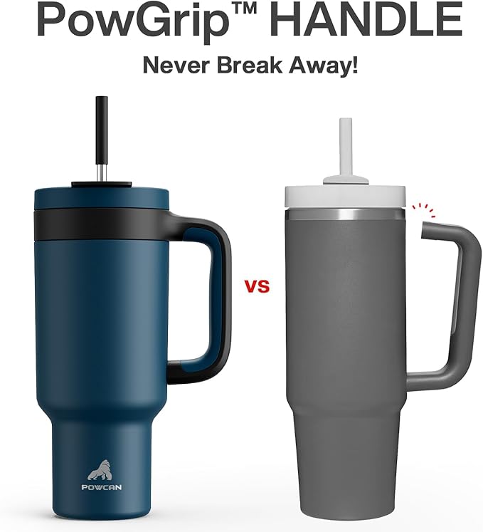POWCAN 40 oz Tumbler with Handle, 2-in-1 Straw and Sip Lid, Leakproof, Dishwasher Safe, Insulated Stainless Steel Travel Coffee Mug, Keeps Cold for 34 Hours, Fits in Car Cup Holder (Deepsea) - Bloomnest