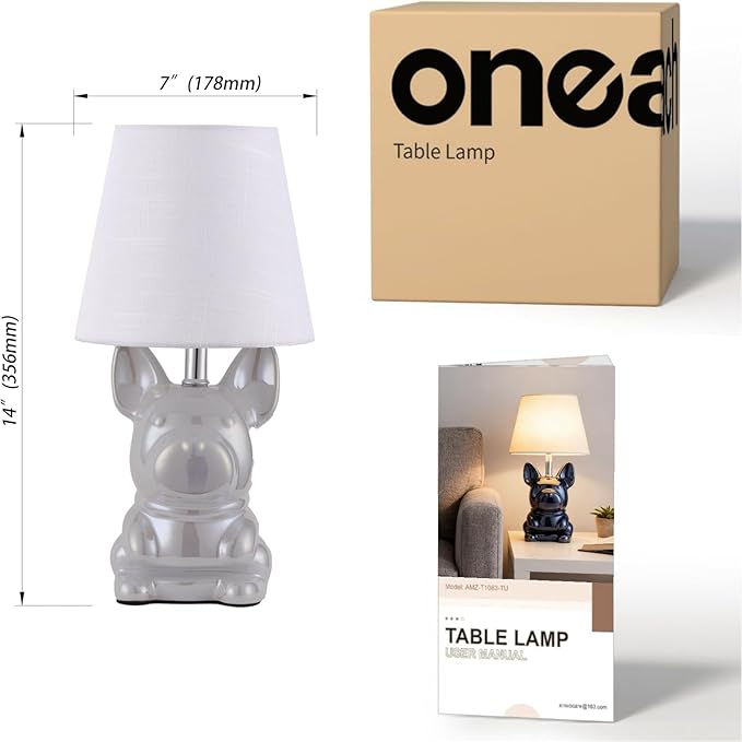 Set of 2 Ceramic Table Lamp, Puppy Shape Desk Lamp Cute Bedside Lamp for Nightstand, Living Room, Bedroom, Gifts for Kids Girls, 4W LED Bulb Included, Blue - Bloomnest