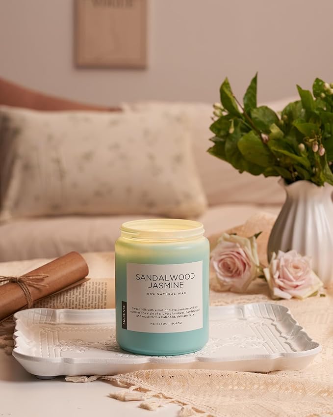 M&SENSE Sandalwood Jasmine Scented Candles, Large Soy Natural Long Lasting 19.4oz 110 Hour Burning Floral Non Toxic Double Wick Aromatherapy Candle Gifts for Women Friend - Bloomnest
