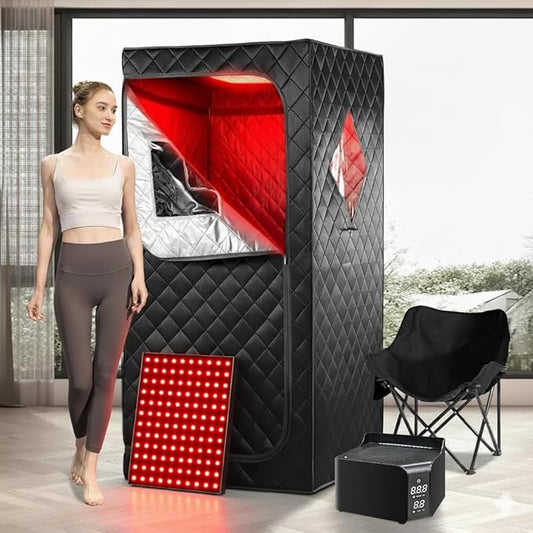 Portable Personal Far Infrared Sauna Box for Home with 660nm Red Light Threapy Panel, Upgraded Infrared Dry Sauna, 140℉, Heating Foot Pad, Upgraded Comfortable Chair