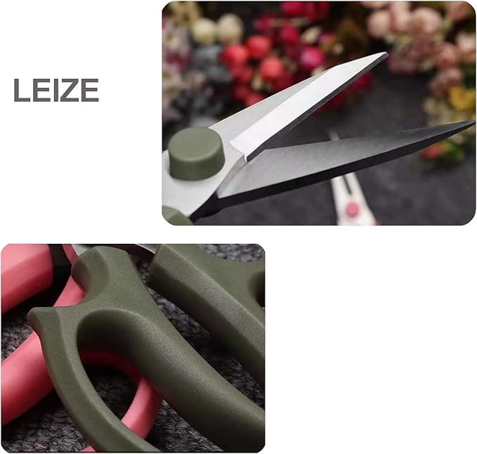Leize Flower Scissors, Premium Thickened Stainless Steel Floral Shears, Strong Pruner for Flowers, Branches and Leaves (Grey Green Slender 2Pics) - Bloomnest