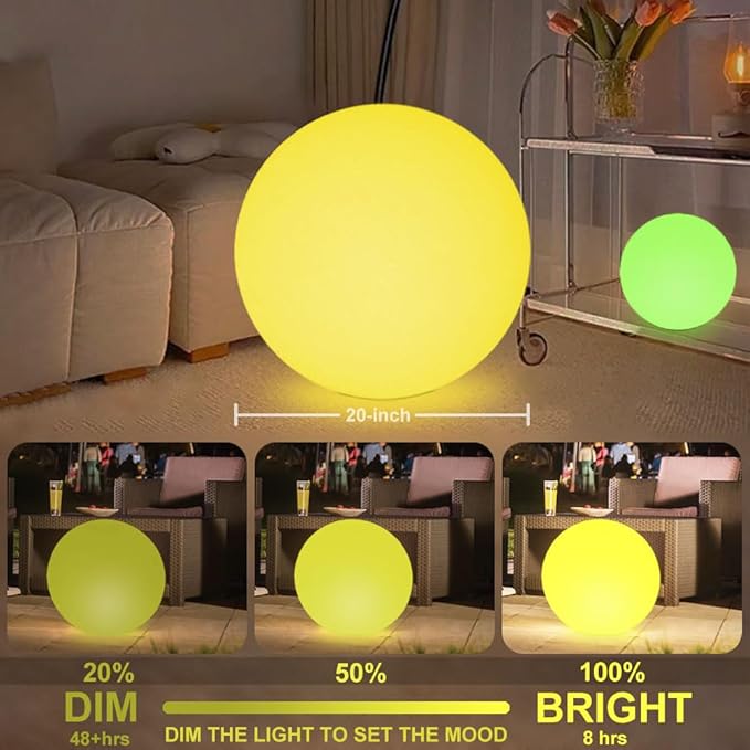 Large LED Glowing Ball Light, 20-in Outdoor LED Garden Orb Lights, Rechargeable Globe Lights RGB Color Changing Globe Floor Lamp Mood Lamp w/Remote, Waterproof Light Up Ball Light for Patio Lawn Decor - Bloomnest