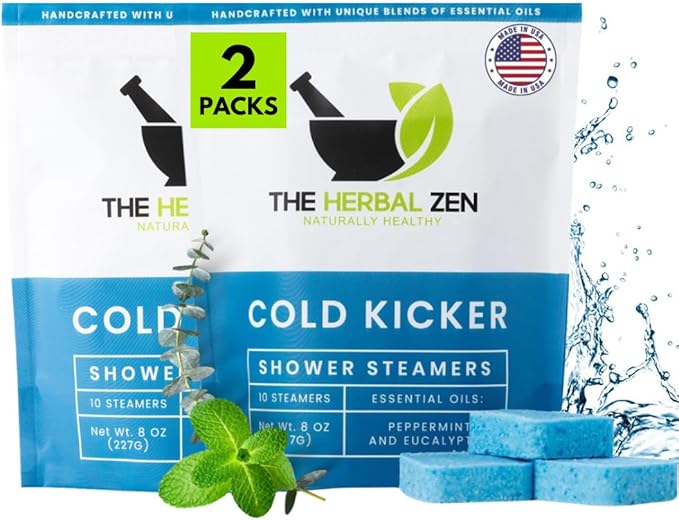 Cold Kicker Shower Steamers Aromatherapy for Sinus Relief - USA Made - Peppermint & Eucalyptus Shower Bomb Tablets – Self Care Gifts for Women and Men – Soothing Natural Essential Oils (20 Pack) - Bloomnest