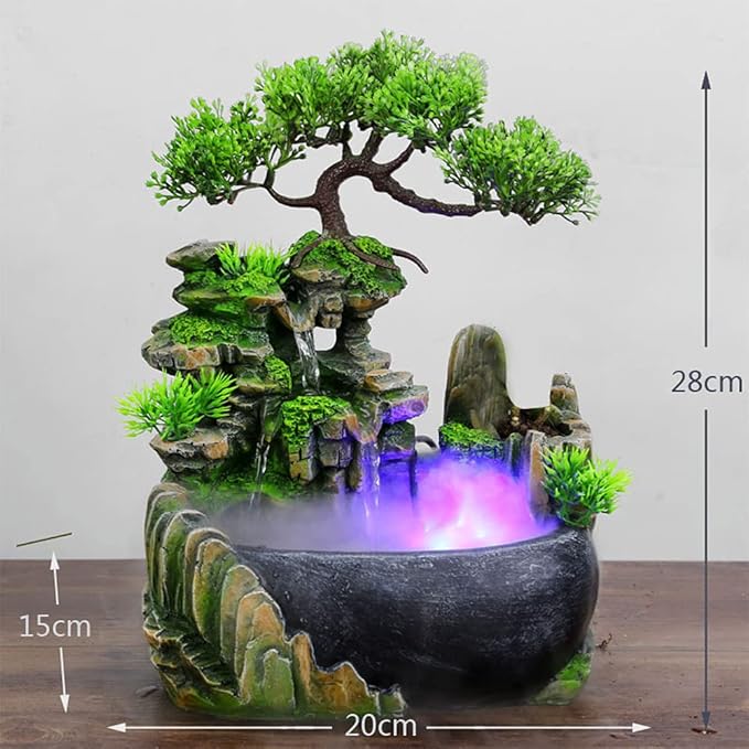 Water Fountain Rockery Waterfall Desktop Decor Mini Rockery FengShui Desktop Fountain Waterfall Ornament with LED for Home Office Bedroom - Bloomnest