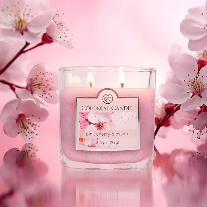 Colonial Candle Pink Cherry Blossom Scented Jar Candle, 2 Wick, 3.5 oz, Mottled Wax Candle - Bloomnest