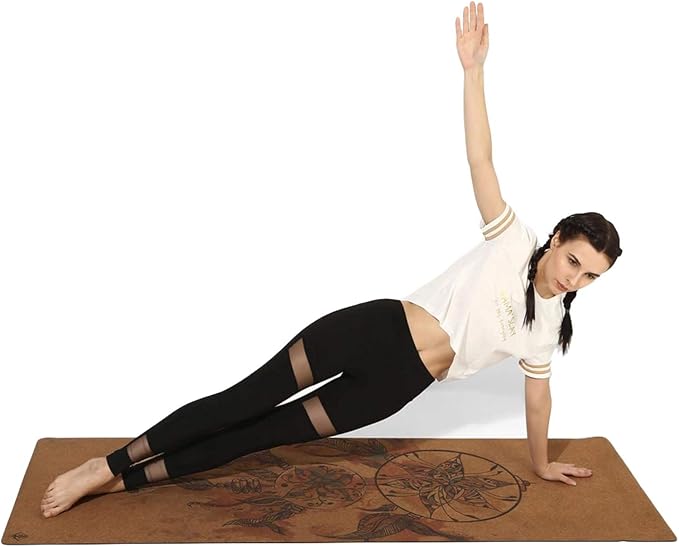 Shakti Warrior Cork Yoga Mat - Artist Designed, Premium Printed Eco-Friendly Non-Slip mat, Great for Regular & Hot Yoga, Pilates, Workouts 72 inch x 24 inch x 3mm Thick - Bloomnest