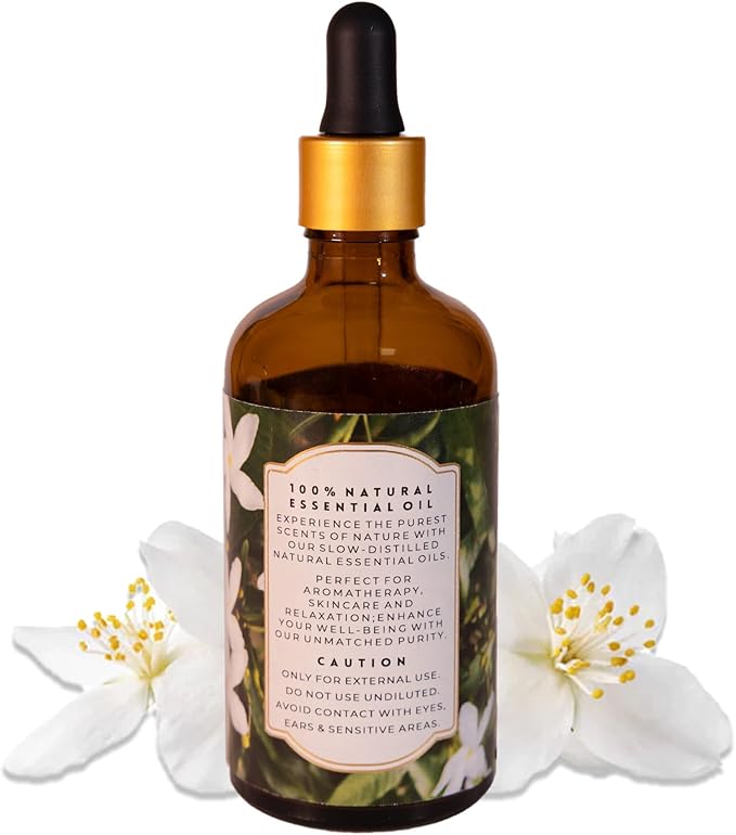 Luxurious Jasmine Essential Oil by Enhanced Essentials| Slow Distilled & Exotic| for Home,Diffusers,Skin & Hair Care,Aromatherapy,Bath,Perfume,Soap & Candle Making|with Glass Dropper|100 ml - Bloomnest